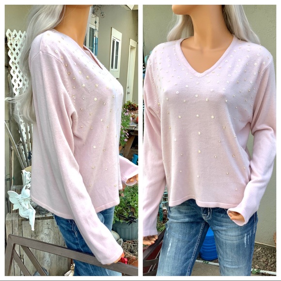 🎉HP🎊 NWOT 16/18 Kathy Lee Blush Sequined Sweater - Picture 3 of 8